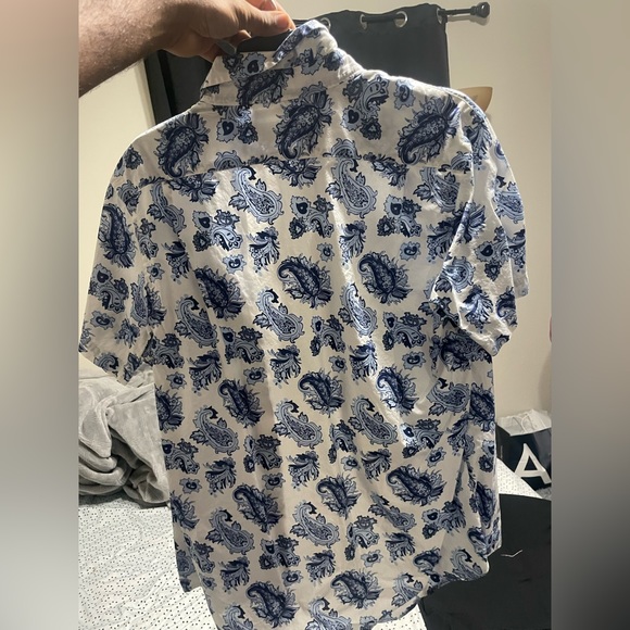 White button down with blue design that looks stylish - Picture 2 of 3